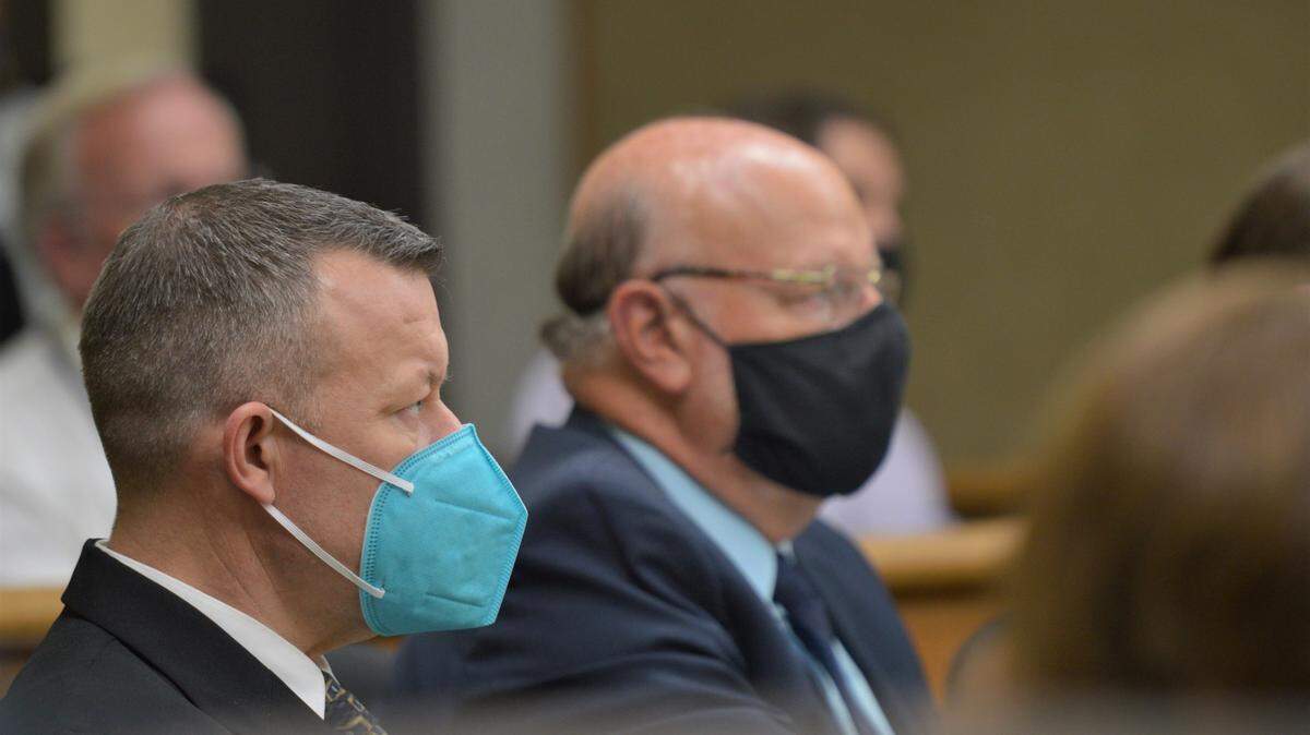 Paul Flores, 44, listens to testimony at his preliminary hearing in San Luis Obispo Superior Court on Monday, August 23, 2021. He faces a charge of murder for the alleged killing of Cal Poly freshman Kristin Smart in 1996.