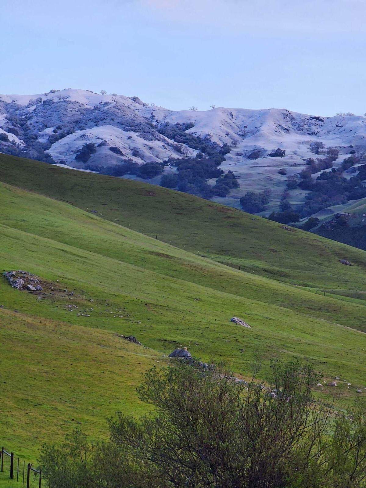 Snow is seen above Green Valley Ranch off Highway 46 on Thursday, Feb. 23, 2023.