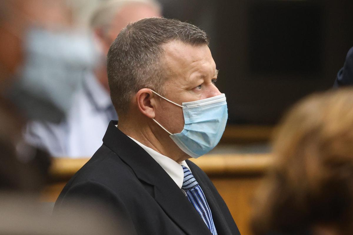 Paul Flores, upper left, appears in San Luis Obispo Superior Court during the first day of a preliminary hearing for him and his father, Ruben Flores. Paul Flores is accured of murdering missing Cal Poly student Kristin Smart.
