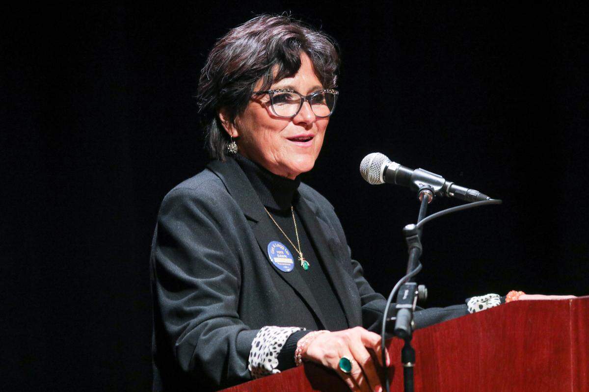 Dawn Ortiz-Legg, who’s running to represent District 3 on the San Luis Obispo County Board of Supervisors, speaks during a debate at Cuesta College’s Cultural and Performing Arts Center on Tuesday, April 19, 2022.