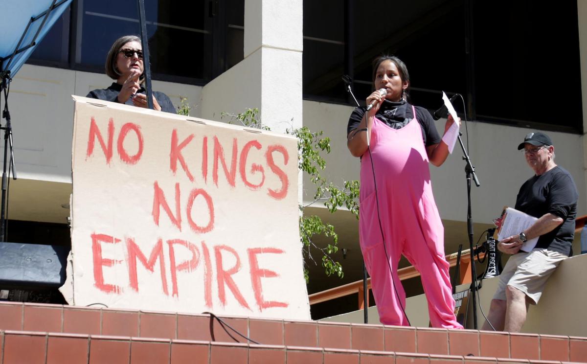 Rita Casaverde, the executive director of the Diversity Coalition SLO County gave a rousing speech. Rallies were scheduled in three SLO County cities, joining 1,800 total nationwide to take a stand against what organizers and rally-goers see as the Trump administration’s overreach of executive power.