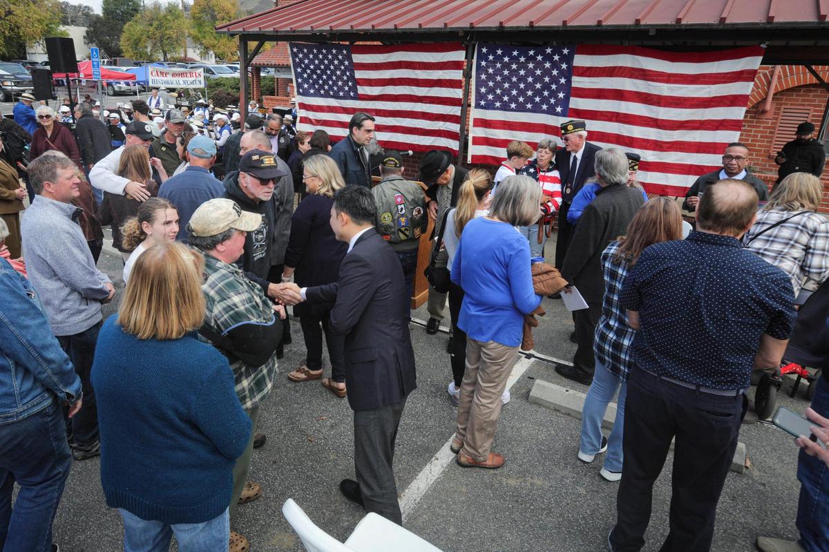 South Korean Consul Junghee Mun (in suit) honored U.S. veterans and had special words of thanks for Korean War veterans who came to the defense of his nation. Over 150 people attended the Veterans Day celebration at the San Luis Obispo Veterans Memorial Building on Nov. 11, 2024.