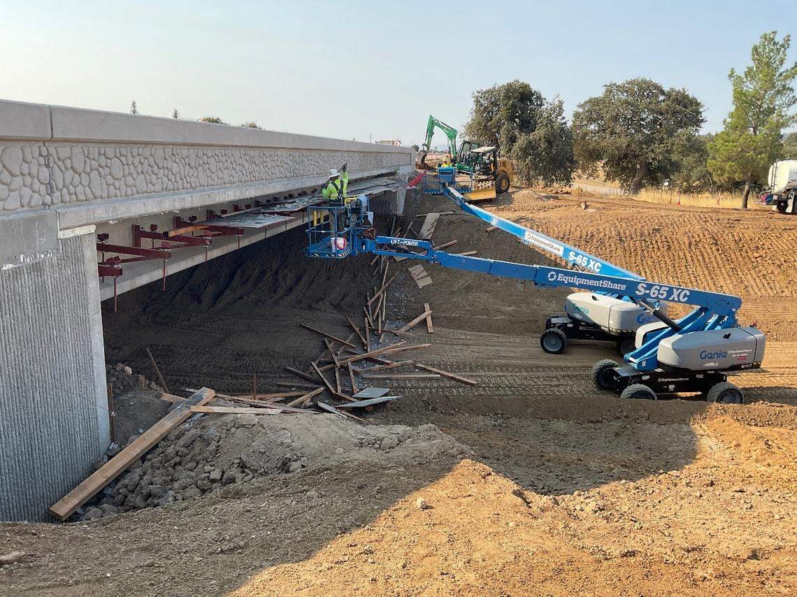 Caltrans is building an undercrossing and frontage road near the intersection of Highway 101 and Wellsona Road north of Paso Robles. Seen here, crews work on the new southbound bridge for part of the Wellsona Road Safety Improvement Project.