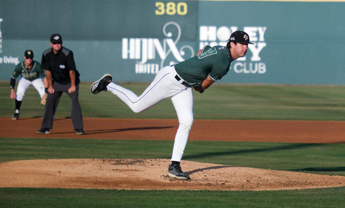 Griffin Naess throws a pitch during his 11-strikeout start against UC San Diego on Thursday, May 21, 2026.