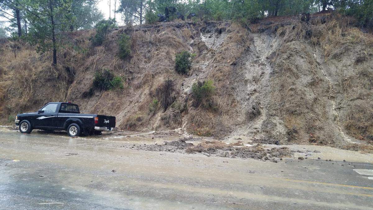 A small mudslide was seen on Main Street at Burton Drive in Cambria on Wednesday morning.
