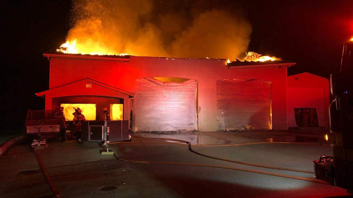 A storage building erupted in flames in Paso Robles early in the morning on Dec. 22, 2024.