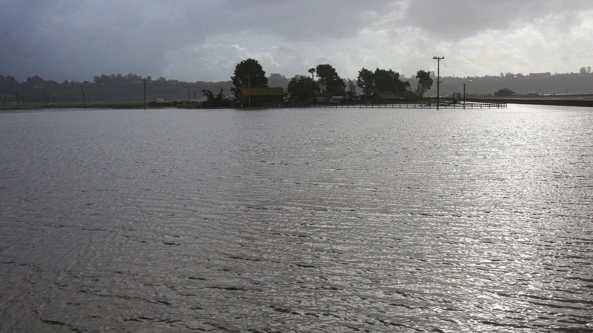 Arroyo Grande Creek spilled over the levee on the south side, flooding farmland on Jan. 10, 2023.