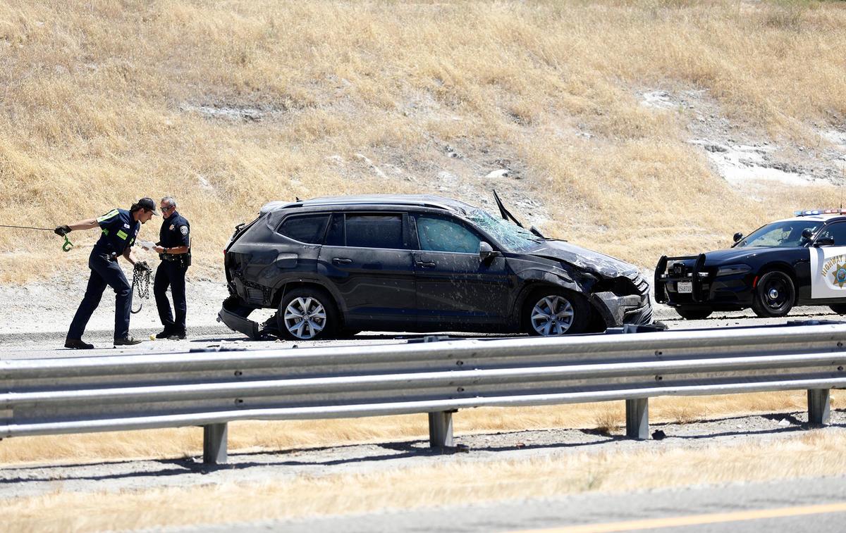 A Volkswagen van was crashed into during a CHP pursuit northbound Highway 101 north of Highway 58 Friday afternoon.