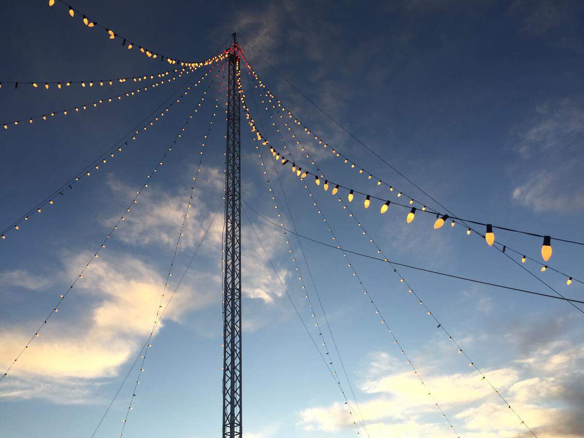 Sunset at the Christmas tree on top of Cerro San Luis, also known as Madonna Mountain, on Saturday, Dec. 22, 2018.