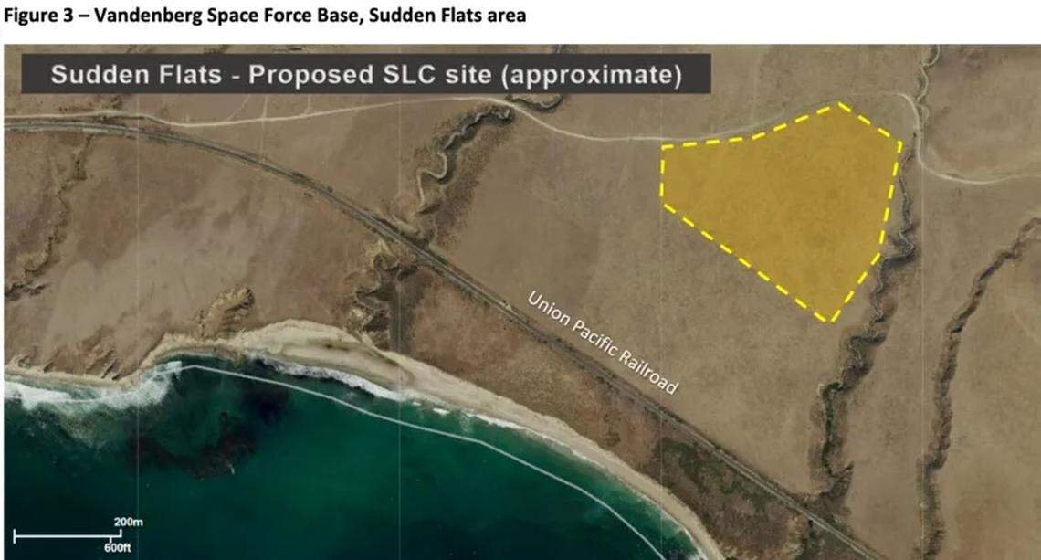 Space Launch Complex-14 is proposed for the Sudden Flats area on south Vandenberg Space Force Base, south of the harbor.