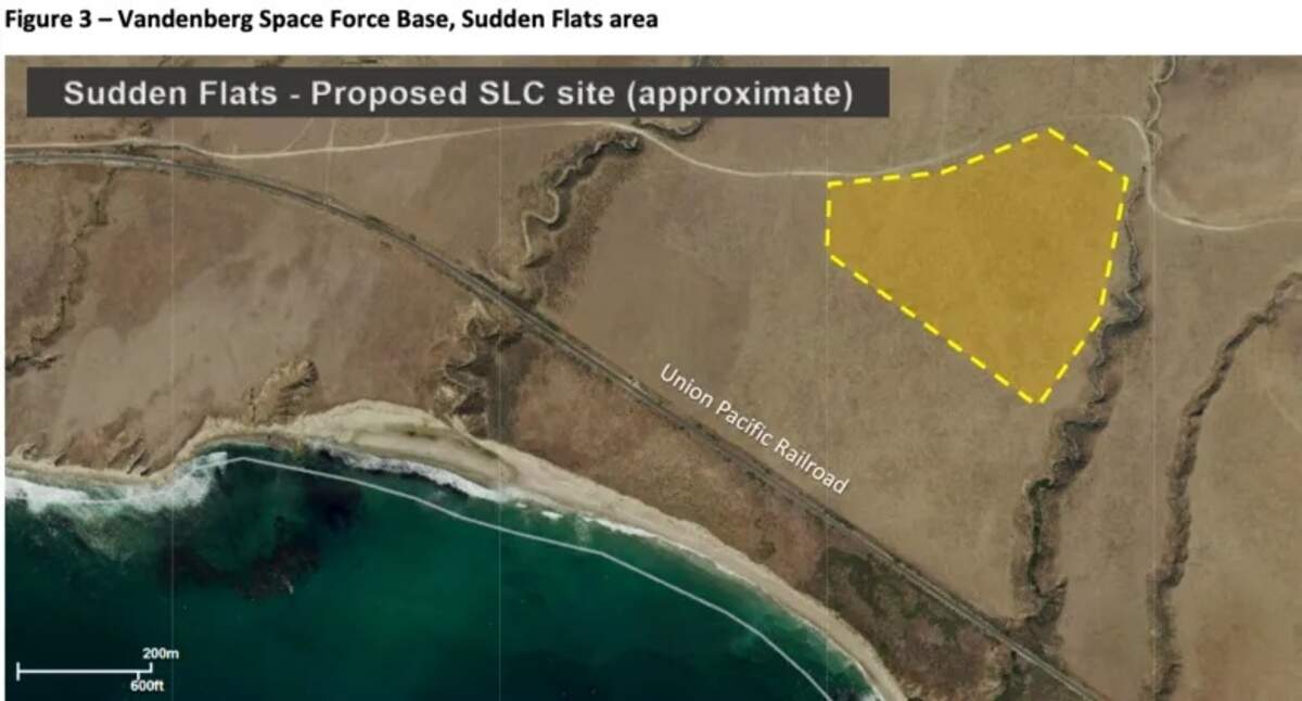 Space Launch Complex-14 is proposed for the Sudden Flats area on south Vandenberg Space Force Base, south of the harbor.