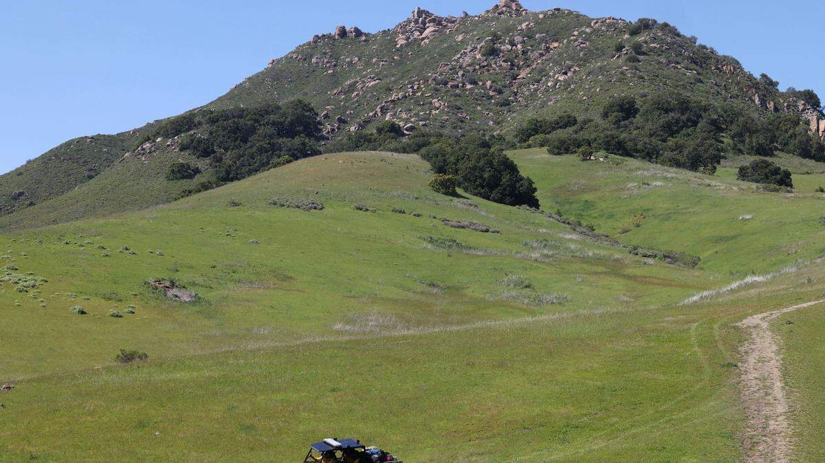 San Luis Obispo City firefighters and gear are ferried down from Bishop Peak after a rescue operation for two possibly injured hikers on April 6, 2023.