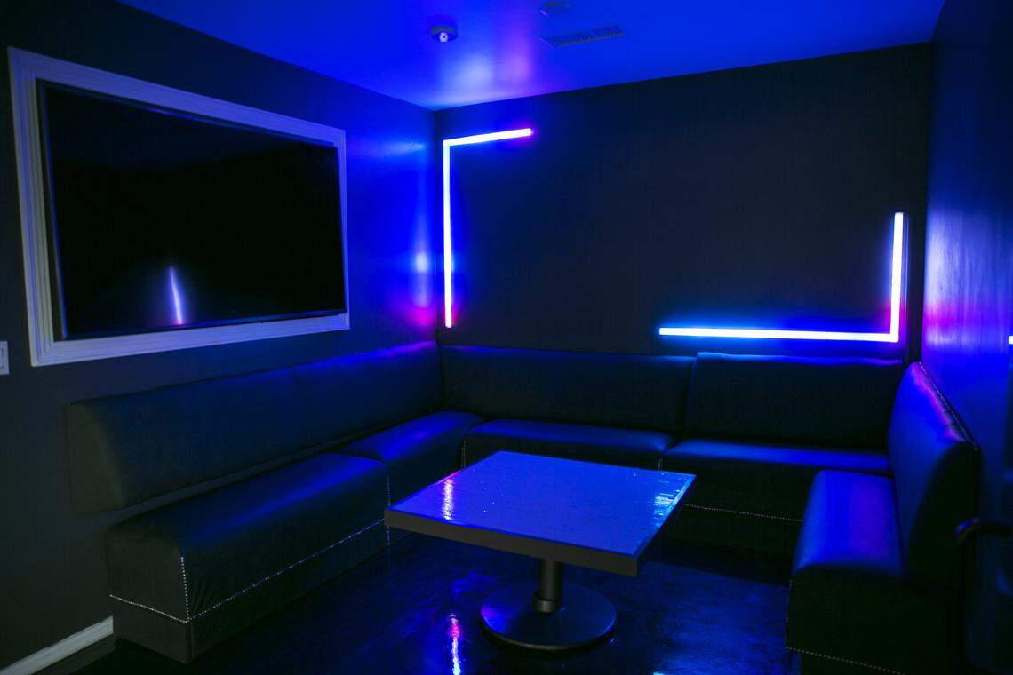 The VIP room at LaDonna’s, a restaurant in downtown Atascadero, features dramatic lighting.