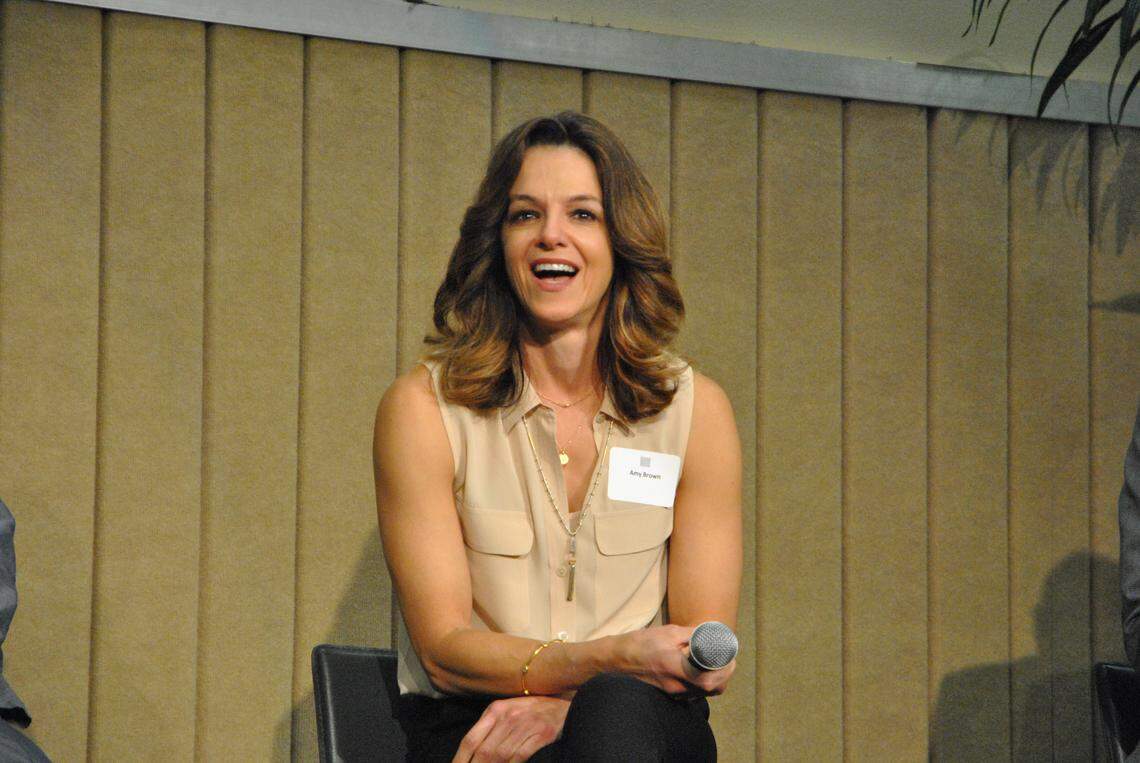 Sacramento lobbyist Amy Brown speaks Friday at the seventh annual State of the State event hosted by the San Luis Obispo Chamber of Commerce.