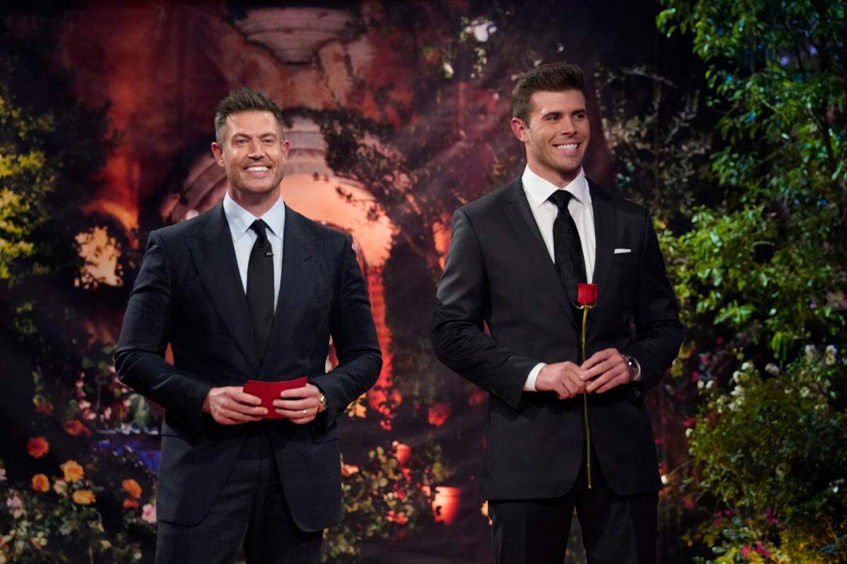 Jesse Palmer and Zach Shallcross appear on part two of the season finale of “The Bachelorette” on Tuesday, Sept. 20, 2022, on ABC.