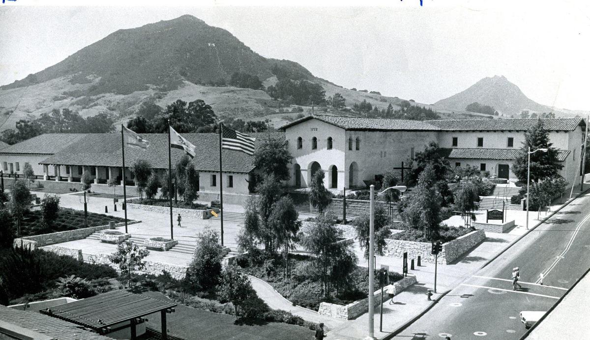 This view is shortly after Mission Plaza was dedicated in 1970.