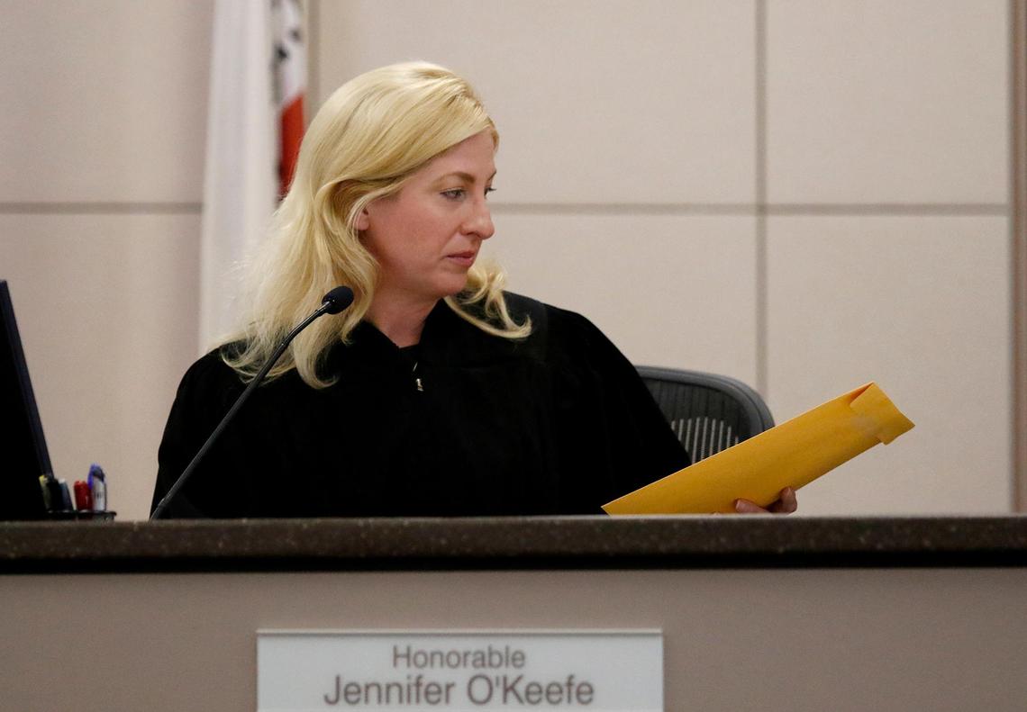 Monterey County Superior Court Judge Jennifer J. O’Keefe hands the verdict envelope to the courtroom clerk for safe keeping on Monday, Oct. 17, 2022, until the Paul Flores’ jury reaches a verdict.