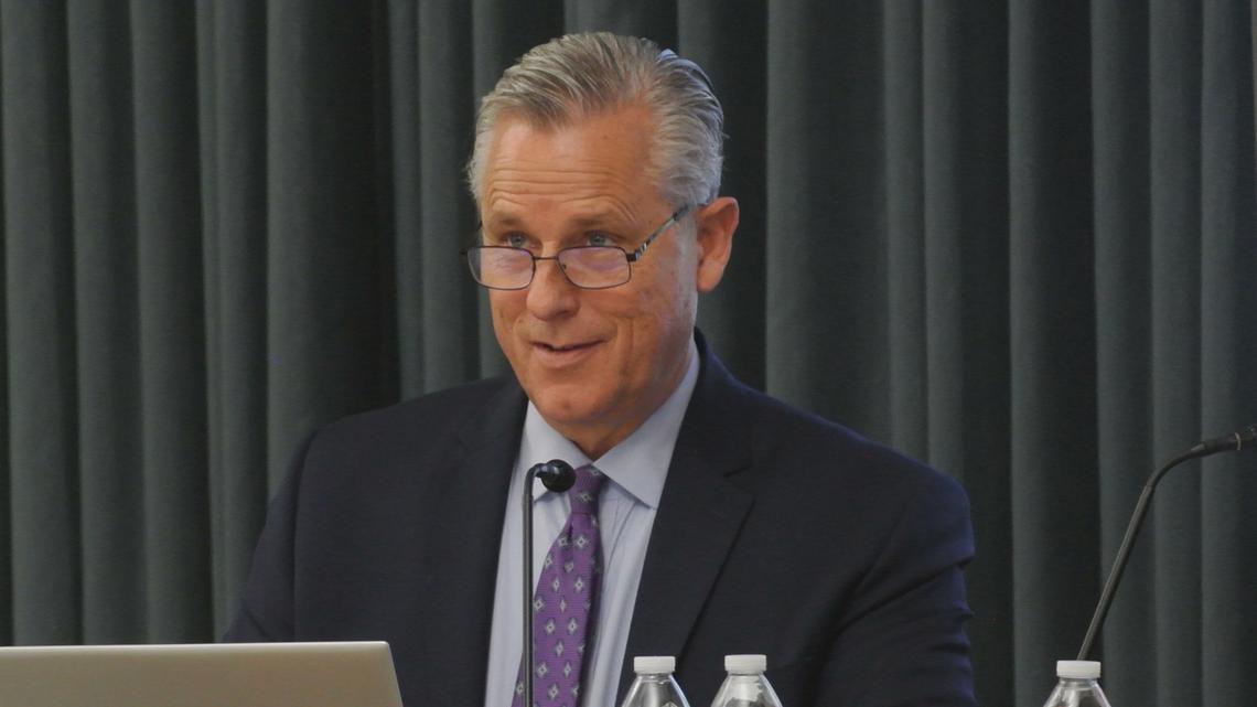 San Luis Coastal Unified School District superintendent Eric Prater hears from parents and families at a school board meeting on Jan. 14, 2025.