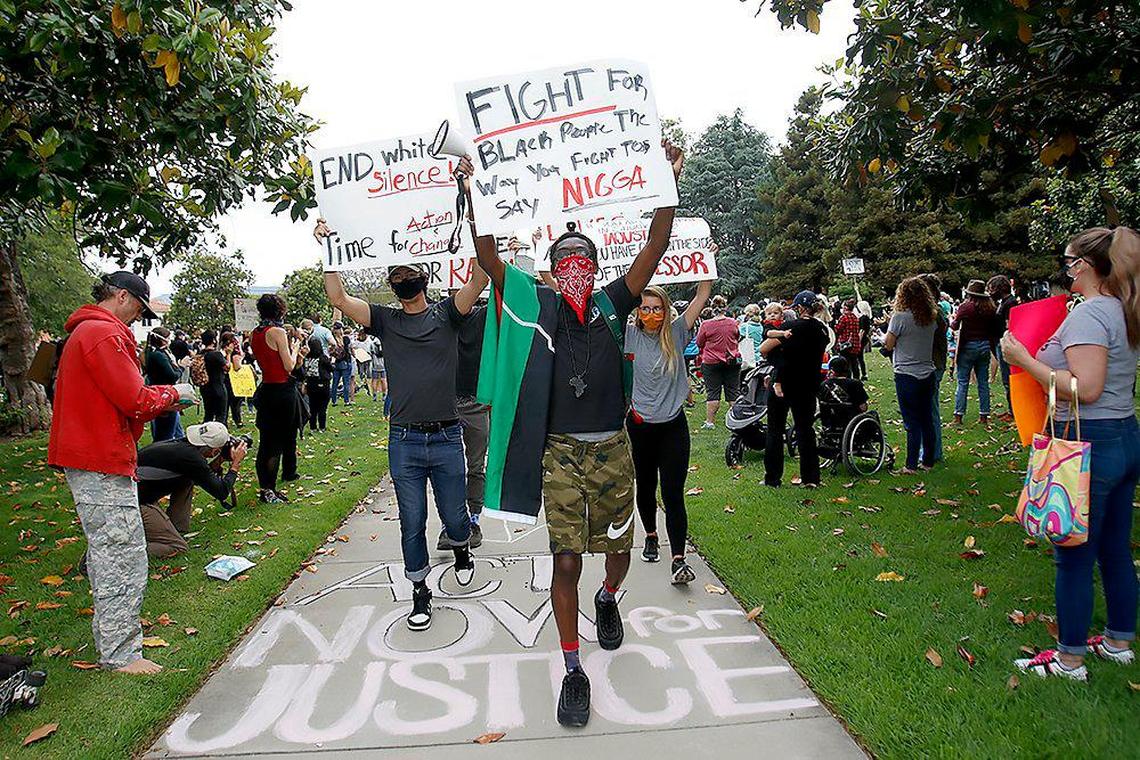 Protesters begin to march from Mitchell Park en route to downtown San Luis Obispo on Sunday, May 31, 2020.