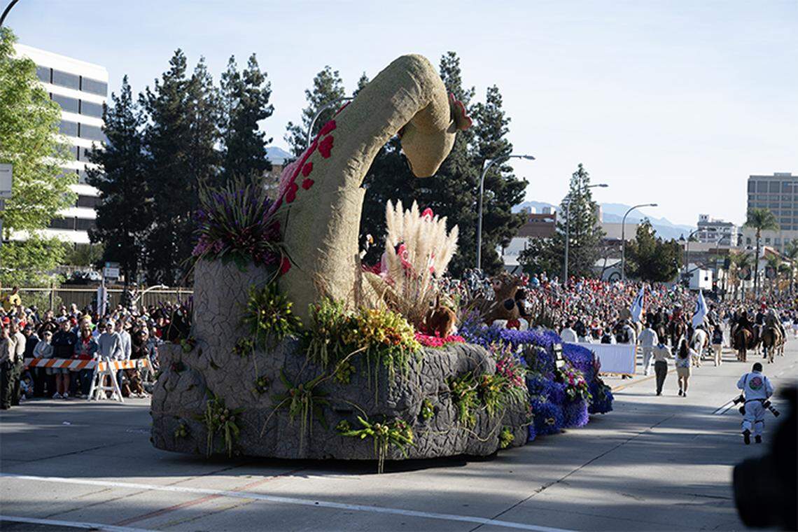 Cal Poly’s Pasadena Tournament of Roses float features Nessie the Loch Ness monster, a highland cow and other Scottish highland-inspired characters in honor of the 2025 parade theme, “Best Day Ever,” Wednesday, Jan. 1, 2025.