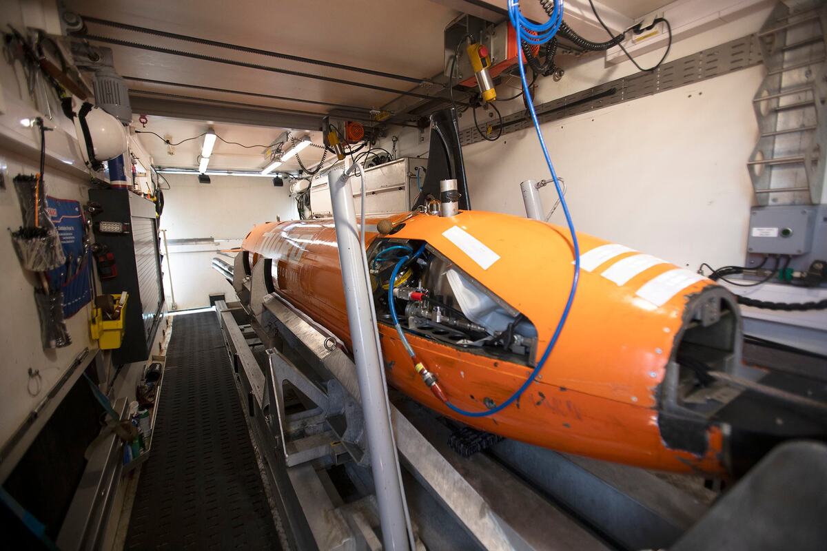 Golden State Wind will conduct site surveys in the Morro Bay Wind Energy Area from July 2, 2024, through October. This is the Fugro bright orange autonomous underwater vehicle (AUV).