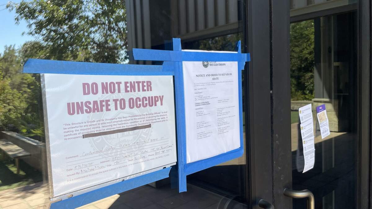 In October 2025, the city said a condemned property at 1150 Laurel Lane in San Luis Obispo had not been repaired and numerous safety concerns were present, leading it to post notices on a door declaring the property unsafe to occupy. The building was home to Bang the Drum Brewery and SLO City Church.