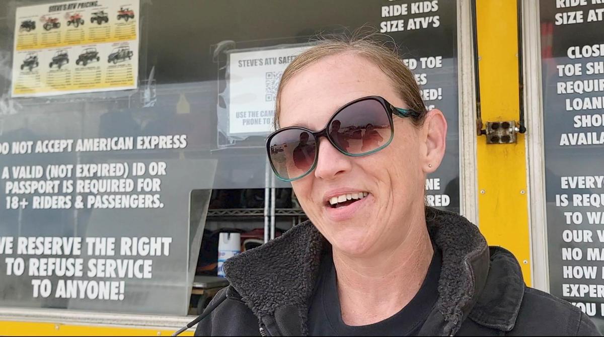 Frankie Jarosz, an employee at Steve’s ATV Rentals in Oceano, reacts on Friday, July 21, 2023, to news that Oceano Dunes State Vehicular Recreation Area will remain open to off-road riding.