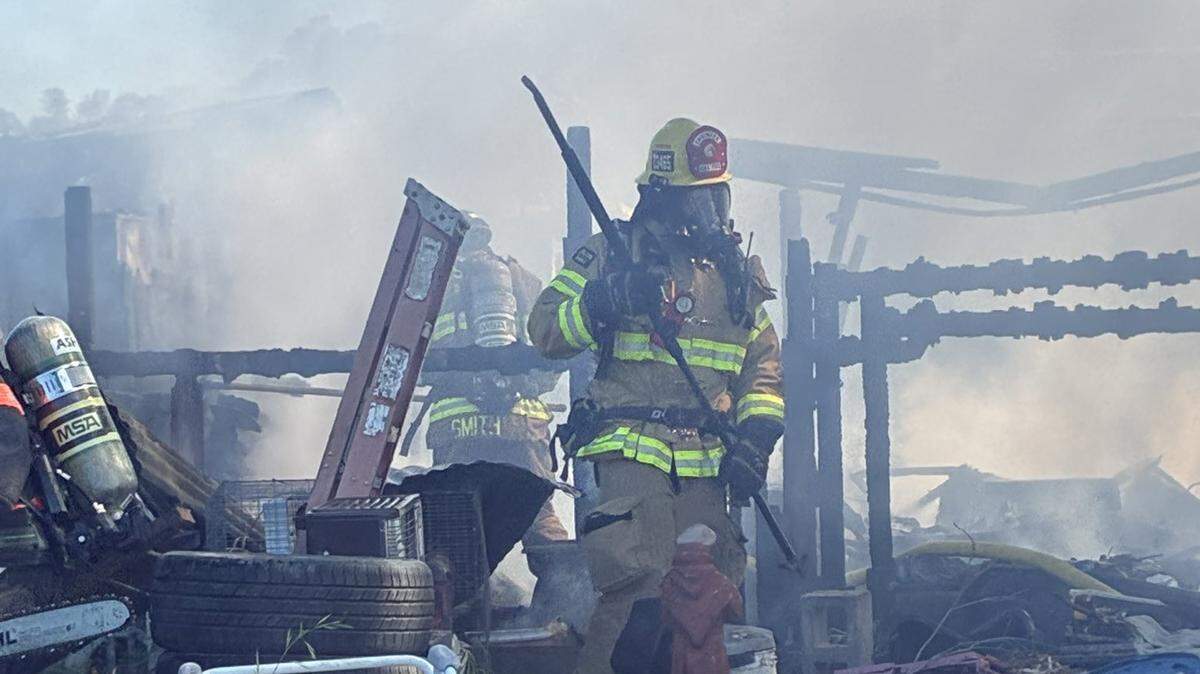Crews responded around 10:15 a.m. to a report of an outbuilding on fire in the 22000 block of F. St. in Santa Margarita on March 25, 2026.