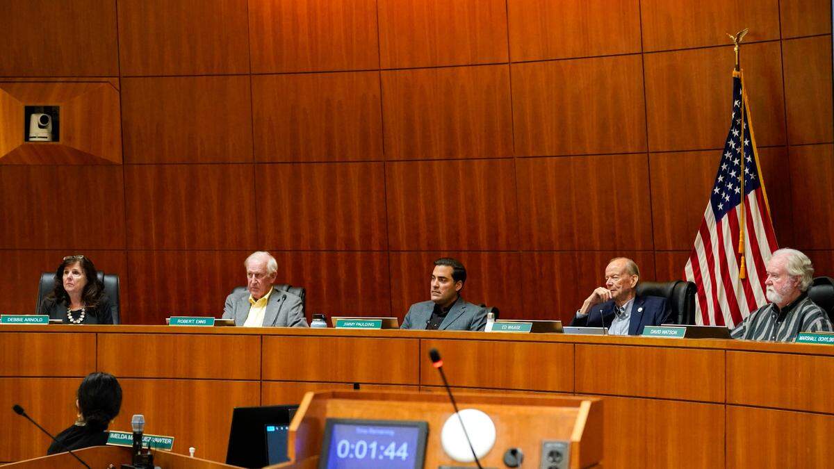 San Luis Obispo County’s Local Agency Formation Commission weighed arguments from developer NKT Commercial and members of the public as it evaluated whether Dana Reserve can be annexed into the Nipomo Community Services District’s water and wastewater service area Thursday, Nov. 14, 2024. LAFCO ultimately voted 6-1 to approve the annexation with board member Jimmy Paulding voting against the approval.