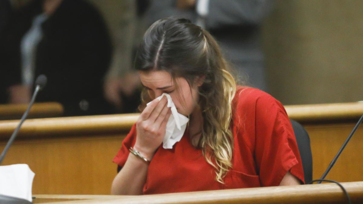 Gianna Brencola, 18, of Los Osos, cries as she listens to members of the Love family speak at her sentencing for the hit-and-run death of Cal Poly student Kennedy Love. She fled the scene and was driving under the influence when she hit Love on his bicycle.