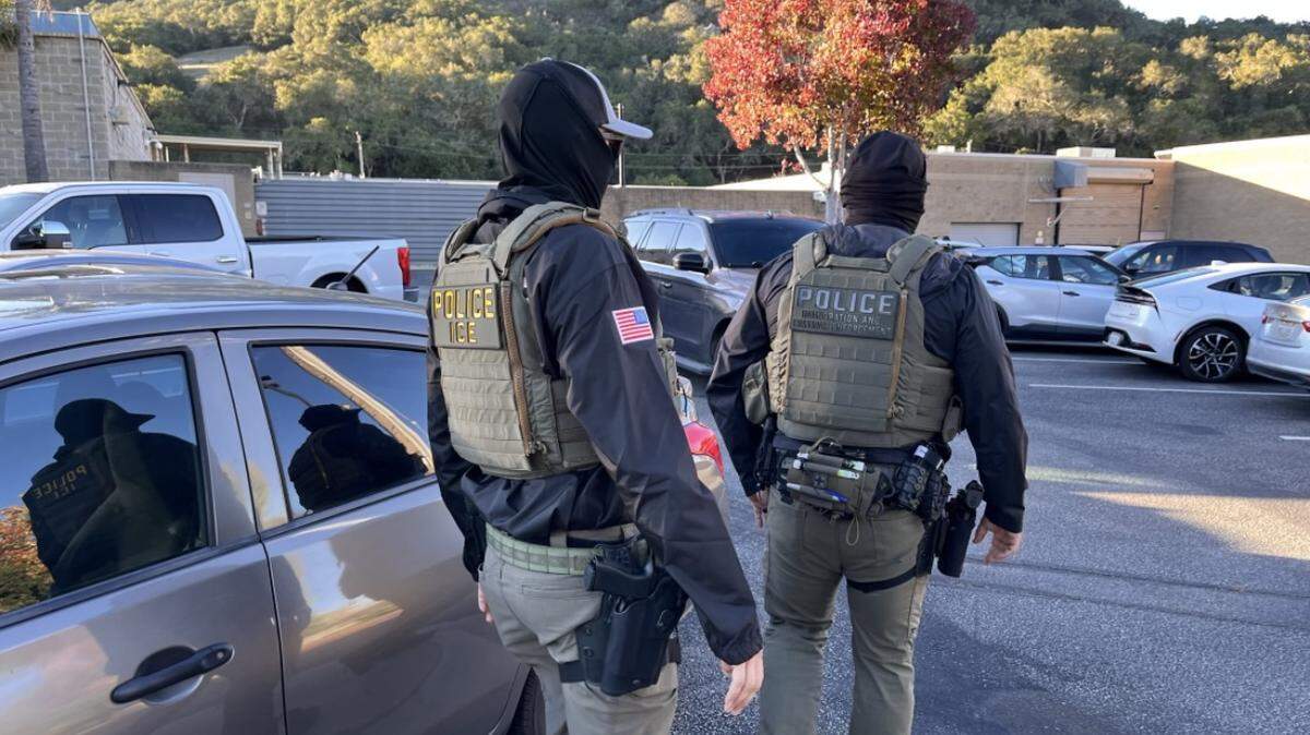 ICE agents took two people into custody from the San Luis Obispo County Jail lobby on Nov. 25, 2025.