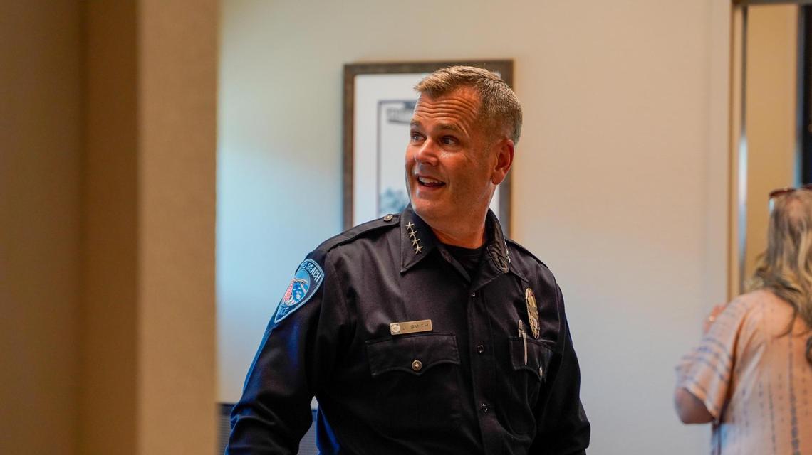 Pismo Beach Police Chief Jeff Smith leads a tour of the new Pismo Beach Police & Parking Annex Monday, Oct. 14, 2024. Smith was accused by former assistant to the chief Harmony Brown of gender bias and whistleblower retaliation after she reported gender discrimination to the city’s human resources.