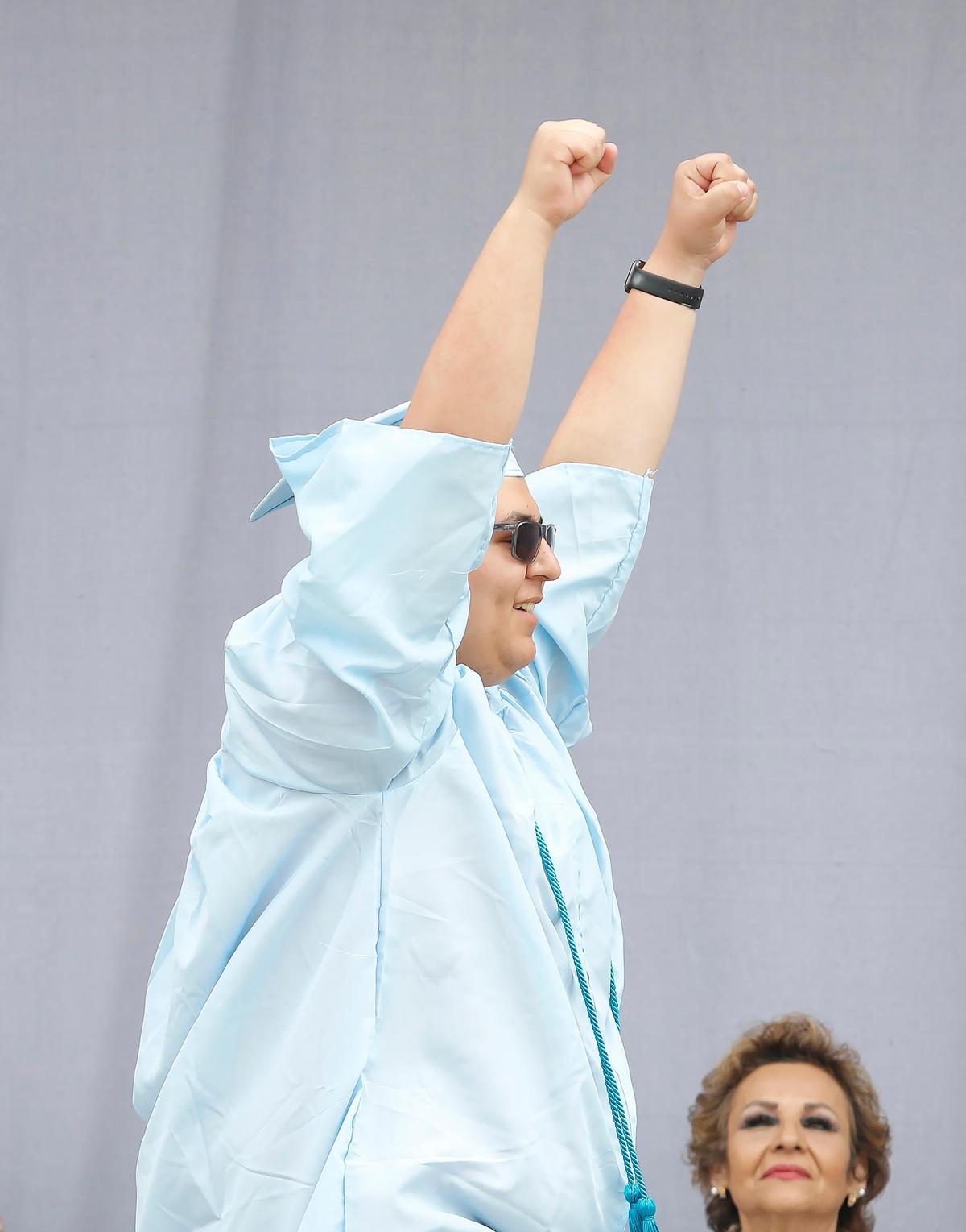 Andres Zarate throws his hands up. Central Coast New Tech High School honored 57 graduates in the Class of 2025 on June 7, 2025. Students are heading to schools like UC Davis, Cal Poly and UC Berkeley.