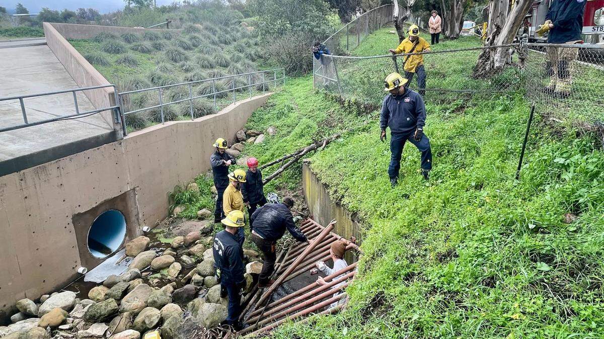Two young men were rescued Monday, Feb. 27, 2023, after becoming trapped in a storm drain near the Earl Warren Showgrounds in Santa Barbara. No injuries were reported in the incident.