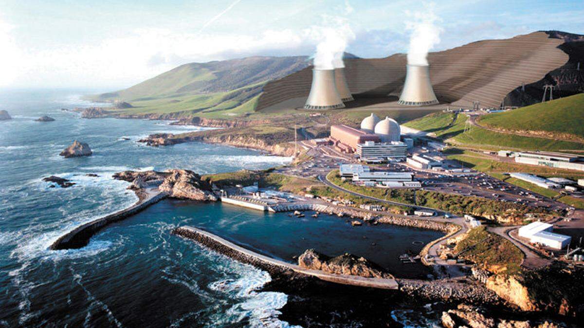 This rendering shows what cooling towers might look like at Diablo Canyon nuclear power plant.