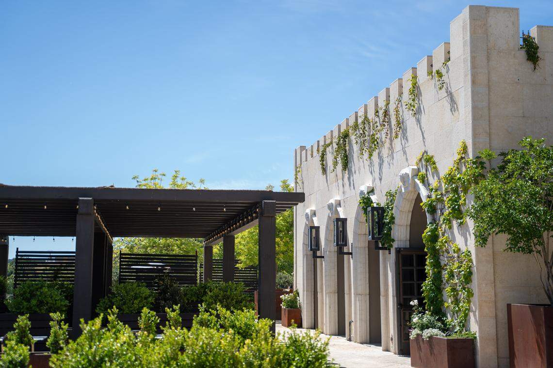 The exterior dining area of The Anderson Paso, pictured here on Tuesday, April 14, 2026. The restaurant is set to open April 16 after more than a year of remodeling and preparation.