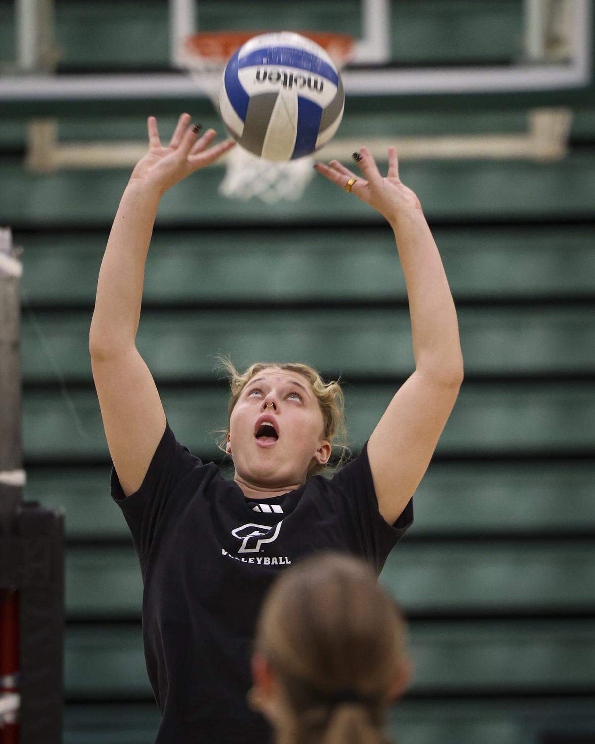 Setter, Emme Bullis, during Cal Poly women's volleyball practice on Dec. 8, 2025.