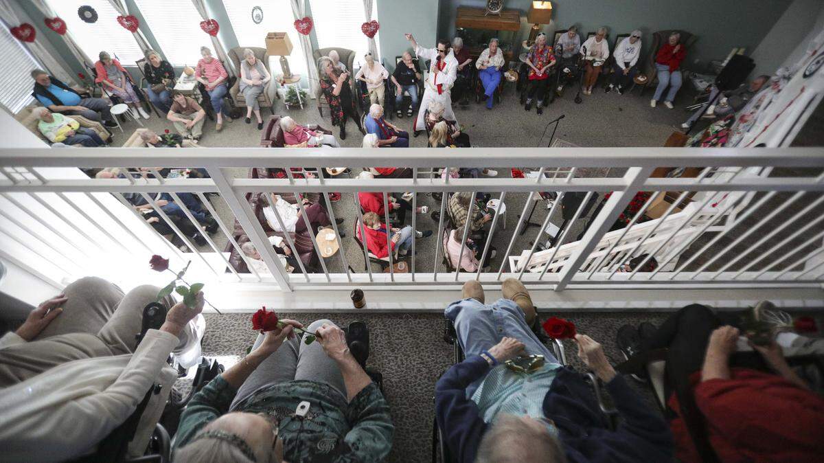 Elvis visited Creston Village, an assisted living community in Paso Robles to celebrate Valentine's Day on Feb. 12, 2026. The King sang some of his hits and passed out red roses to residents. He has a remarkable resemblance to Adam Bramwell, the Executive Director of the facility.