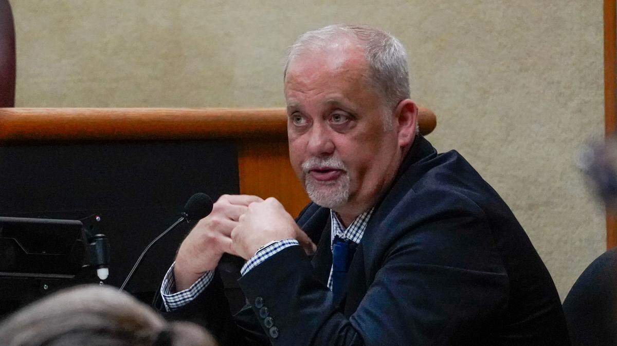 Dr. Christopher Happy answers a question during testimony in the trial of Marco Antonio Cota, Jr., Feb. 7, 2024. Cota Jr. is accused of murdering 64-year-old Rick Fowler on Nov. 20, 2021.