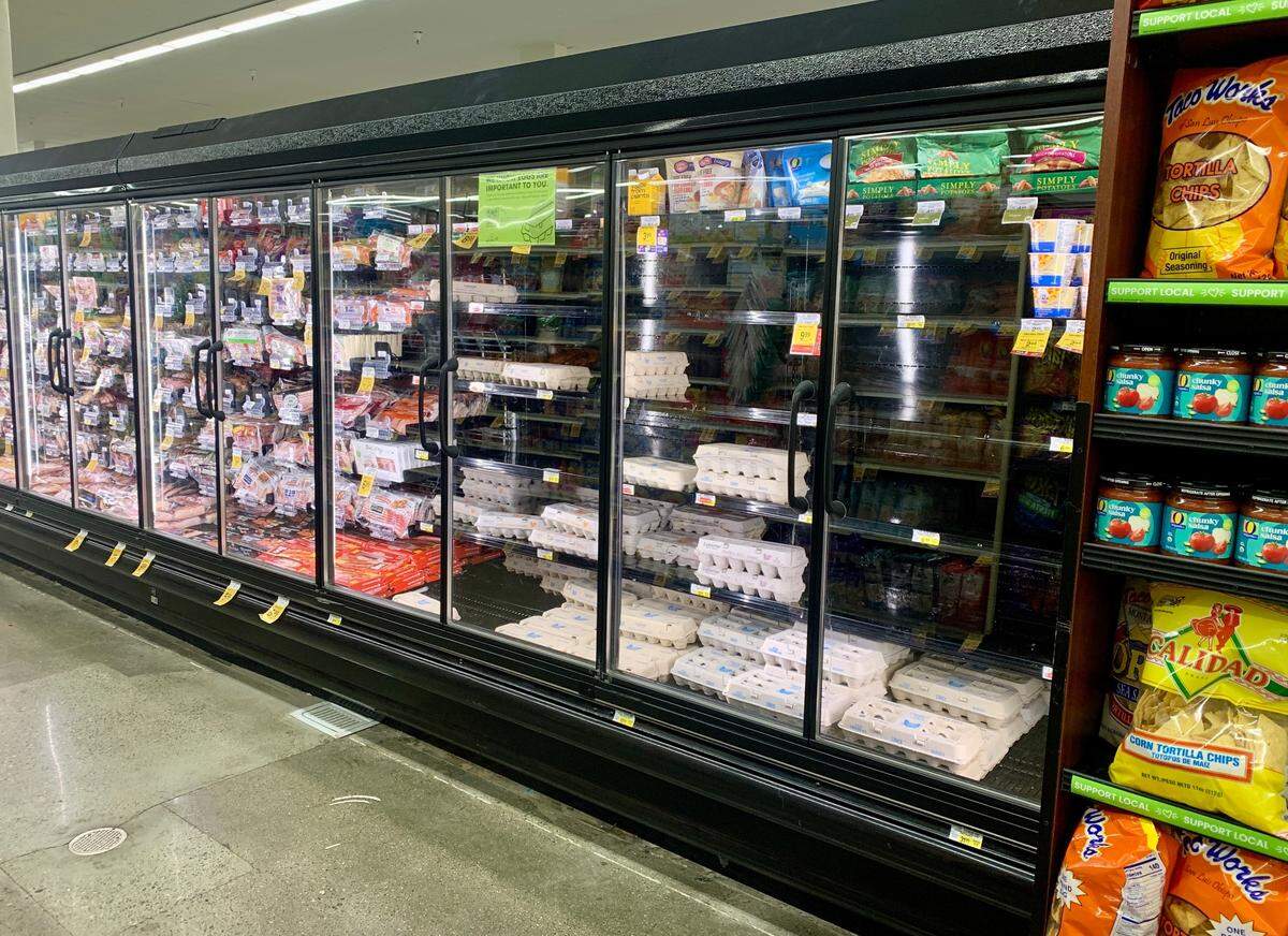 A display case for eggs at Vons, 3900 Broad St. in San Luis Obispo, is more than half empty on Monday, Jan. 13, 2025.