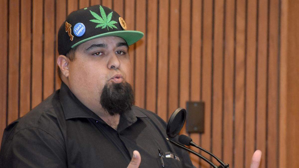Joseph Ashley Garcia, seen at a 2018 Lompoc City Council meeting, was found mentally incompetent to stand trial for charges stemming from a June 2022 incident at which he is accused of setting his father and his father’s dog on fire.