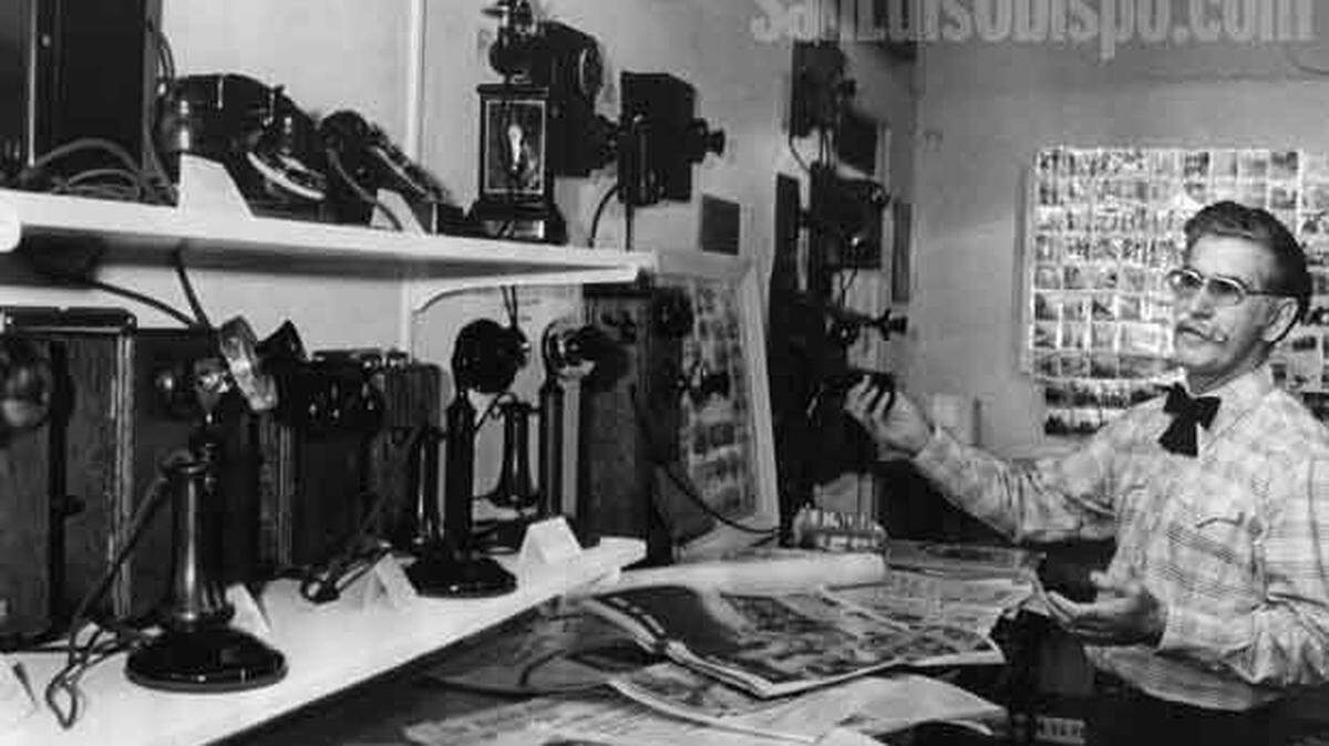 Telephones once used in San Luis Obispo homes now wait for calls at their home in Gene Reis' new museum April 15, 1975.