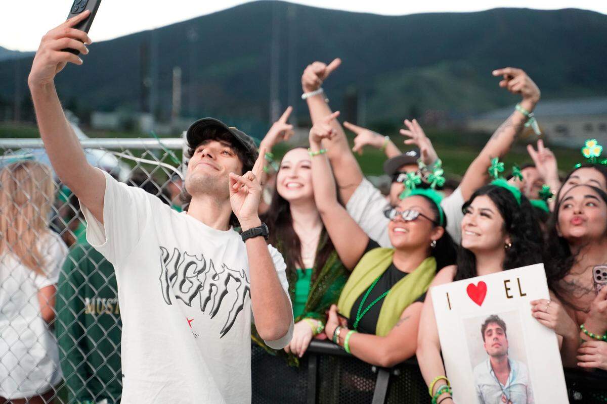 Thousands of students flocked to the second annual Morning on the Green music festival in the early morning hours of March 14, 2026. The music festival is an attempt to curb St. Fratty’s Day street partying in the neighborhoods near Cal Poly. Headliner Odd Mob greets fans before set.