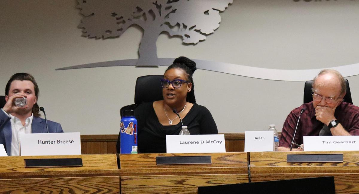 Paso Robles school board candidates Hunter Breese (left), Laurene D. McCoy (middle) and Tim Gearhart discussed student safety and discipline at an election forum on Monday, Oct. 14, 2024.