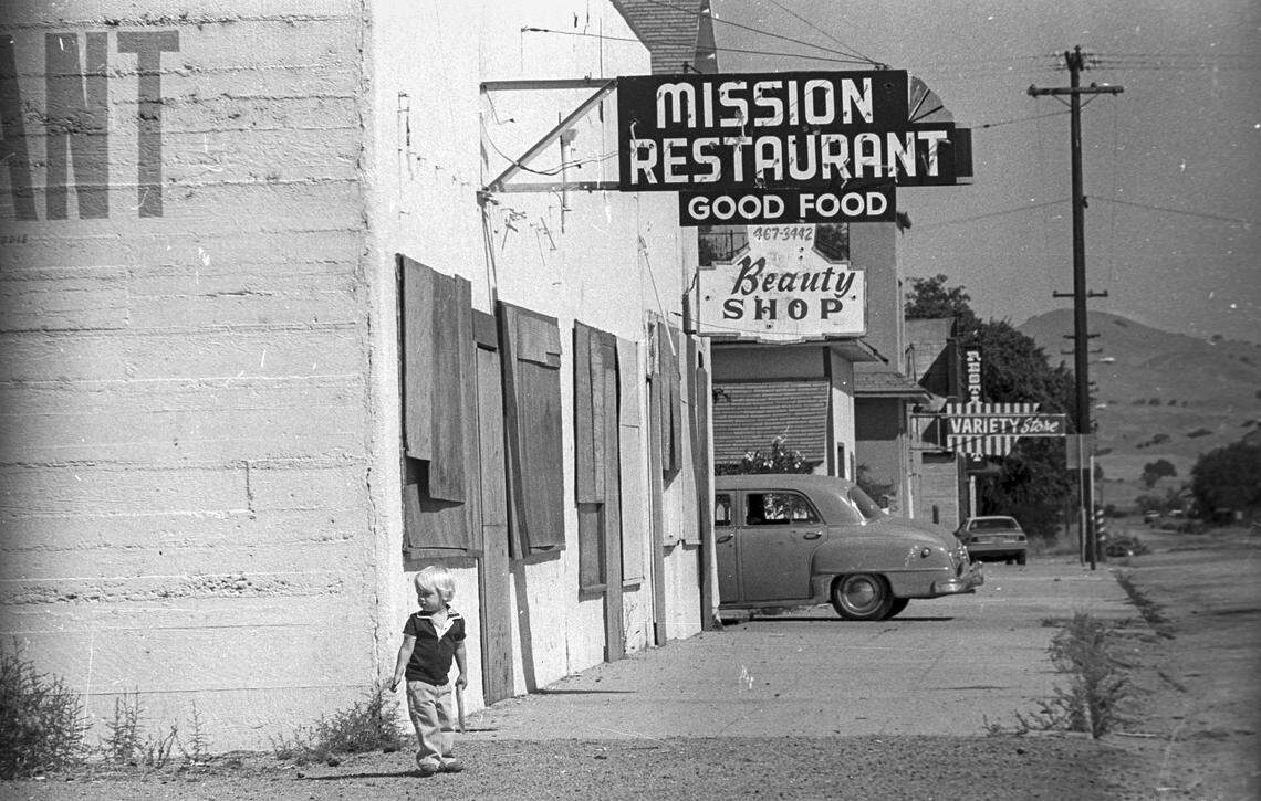 Mission Street in San Miguel was the former downtown before the freeway bypassed it. The town described as quiet and dusty in a picture caption had a population 750 on Sept. 19, 1980.