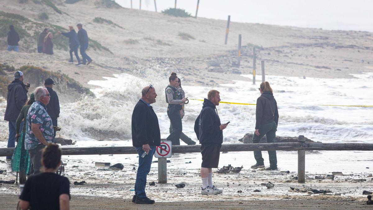 Dozens of spectators turned out to Pier Ave. in Oceano to see storm driven high swells on the ocean combined with seasonal high tides Dec. 28, 2023.