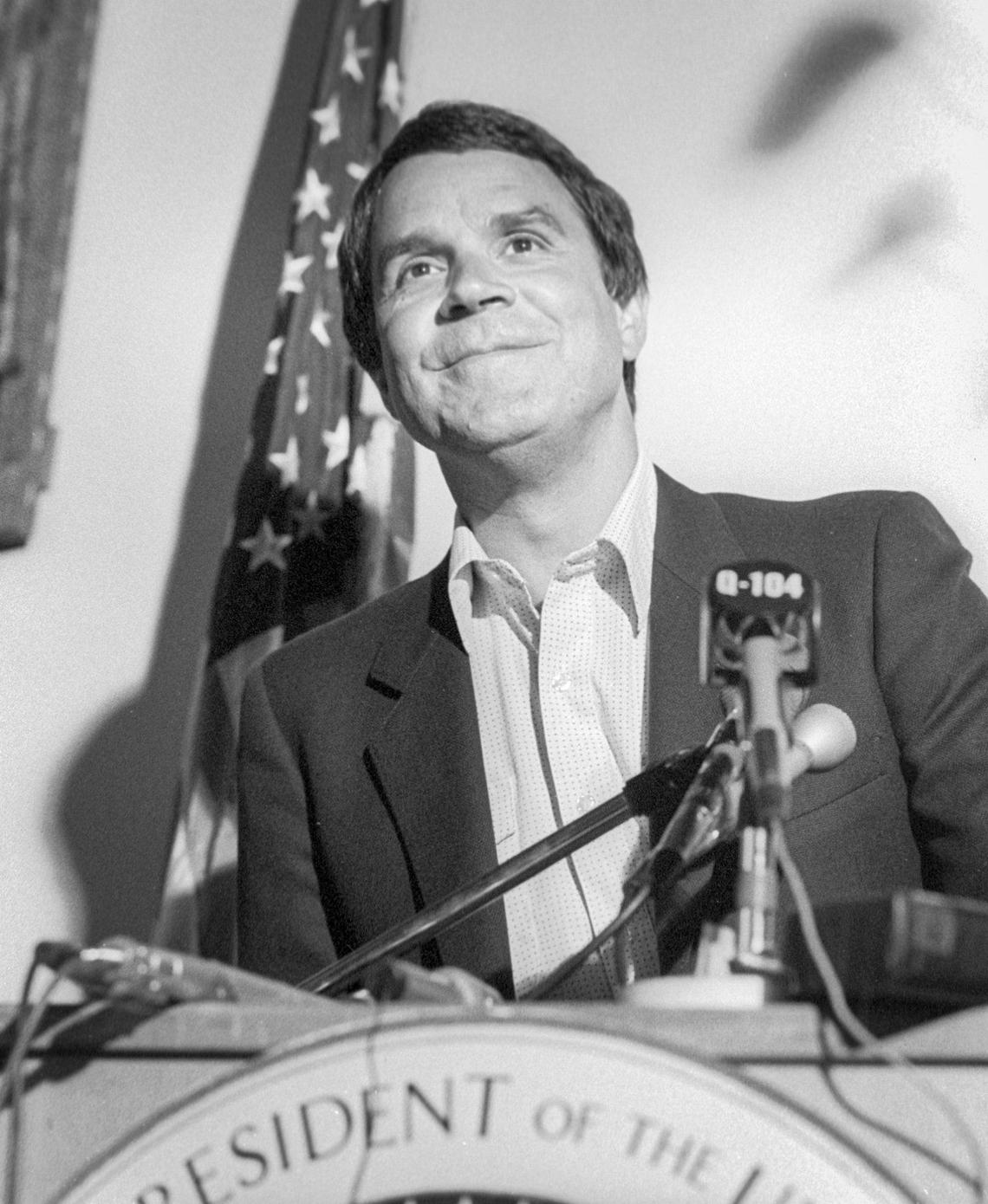 Comic impressionist Rich Little came to San Luis Obispo’s 1865 restaurant to promote an upcoming show at the California Mid-State Fair in Paso Robles. He was surrounded by actors playing Secret Service agents The preview was held on July 26, 1982.