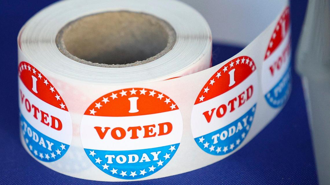 “I voted today” stickers were available for voters casting their ballots on Election Day on March 5, 2024.