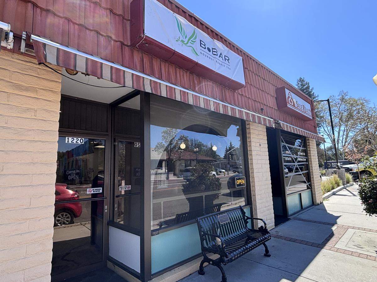 The temporary banner for Bobar hangs outside the new Paso Robles business that serves milk tea, sparkling refreshers, hot tea and signature drinks.