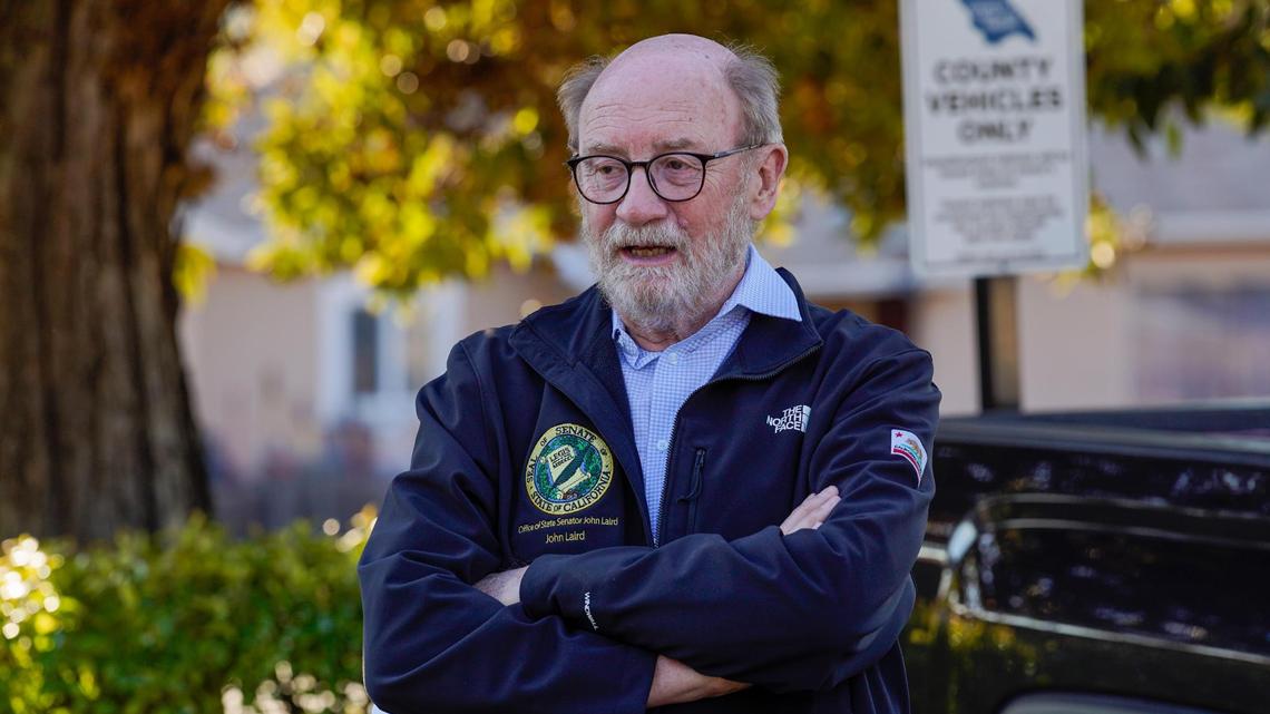 California state Sen. John Laird visits the future location of the Welcome Home Village transitional housing project in San Luis Obispo on Thursday, Feb. 20, 2025.